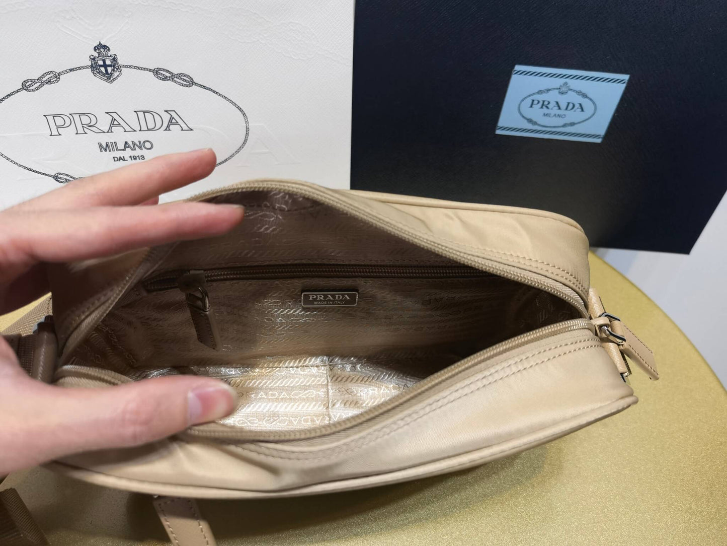 pra 1bc167 re nylon shoulder bag apricot brown