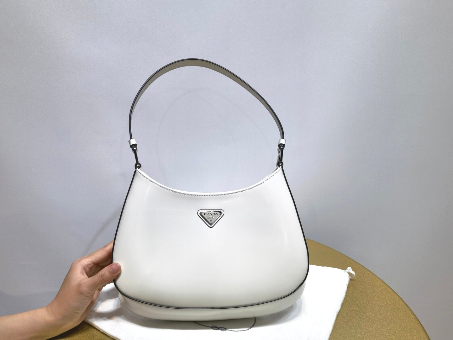 pra 1bc499 cleo brushed leather shoulder bag white