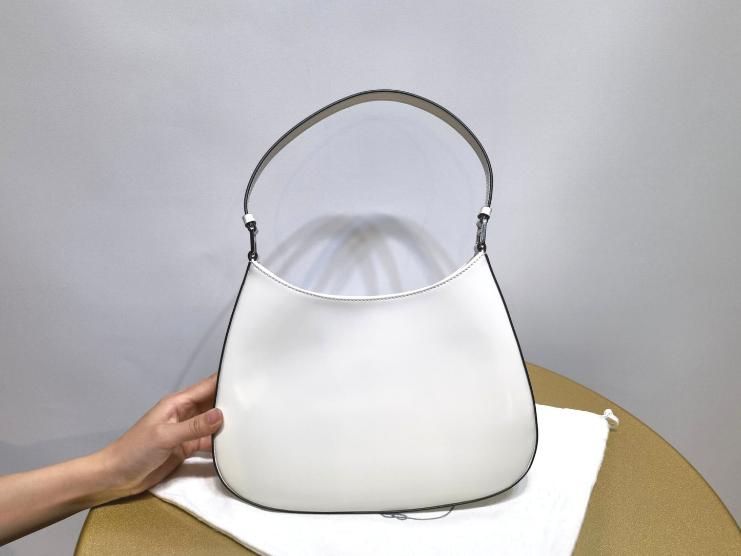 pra 1bc499 cleo brushed leather shoulder bag white