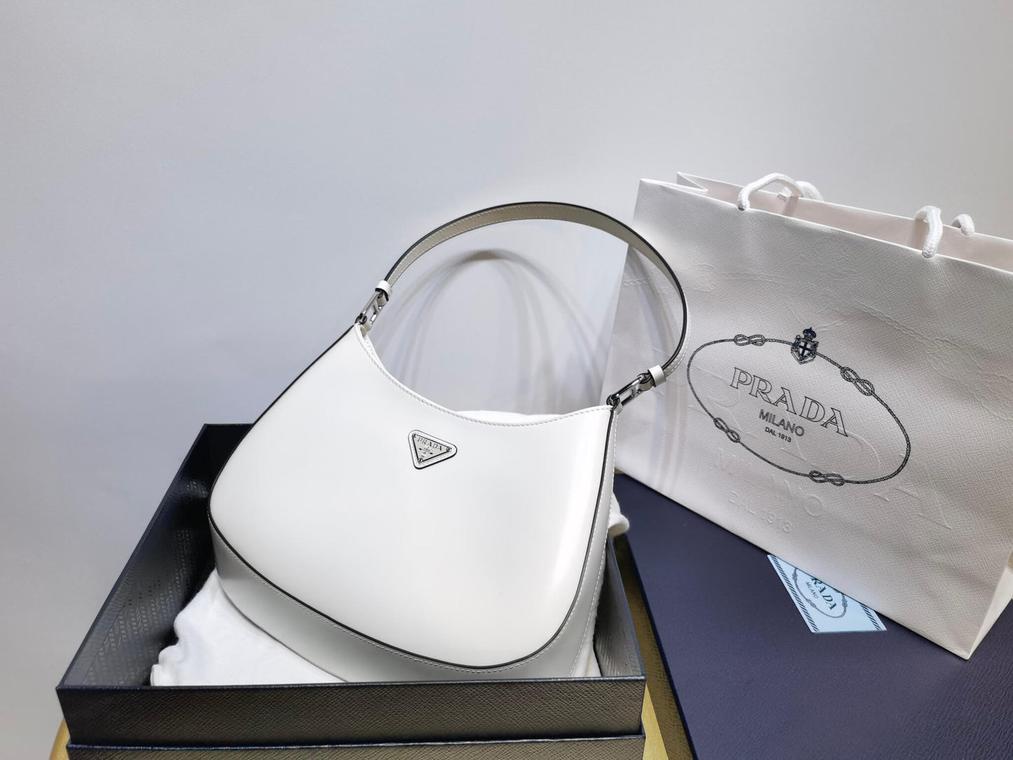 pra 1bc499 cleo brushed leather shoulder bag white