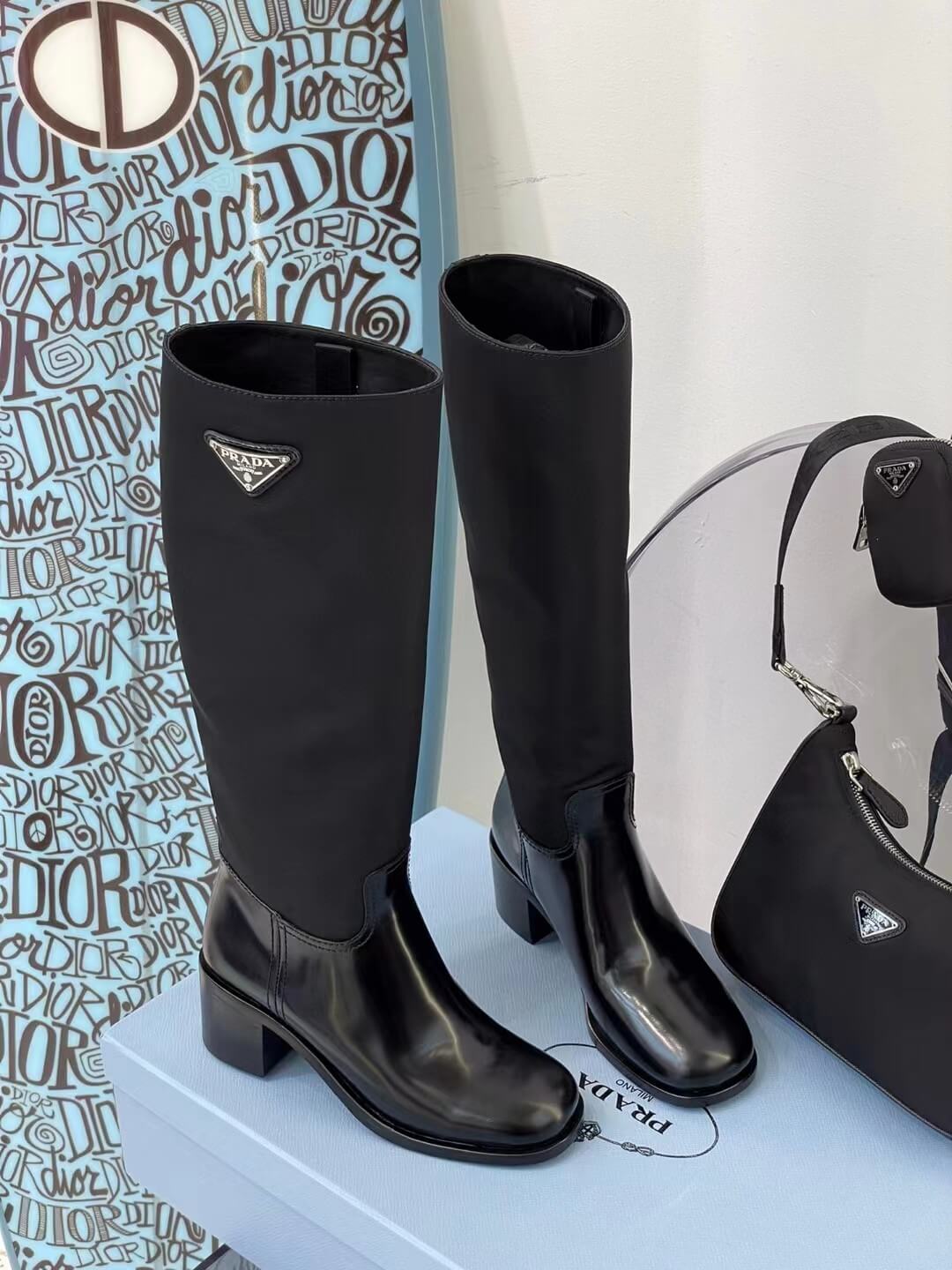 pra 1w411m brushed leather and nylon boots black