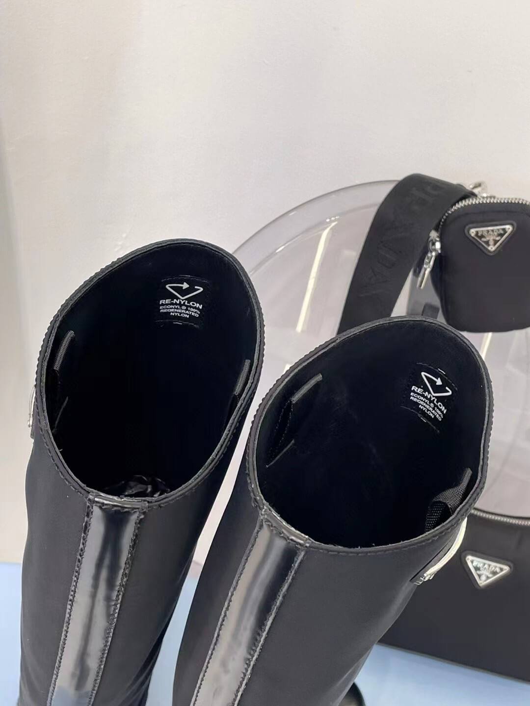 pra 1w411m brushed leather and nylon boots black