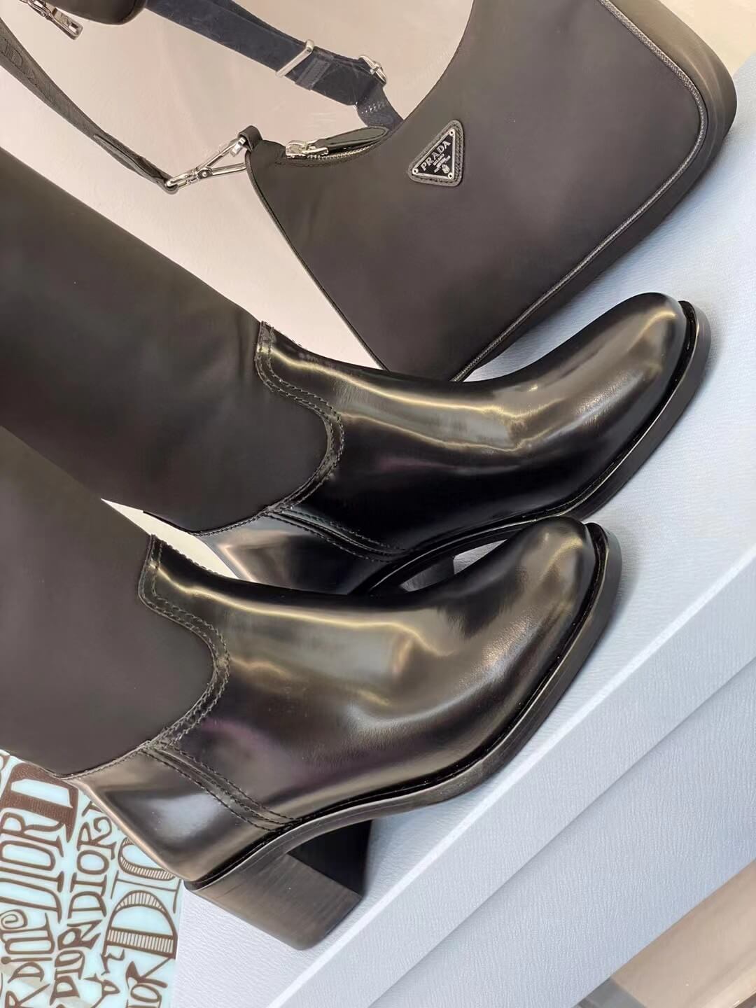 pra 1w411m brushed leather and nylon boots black