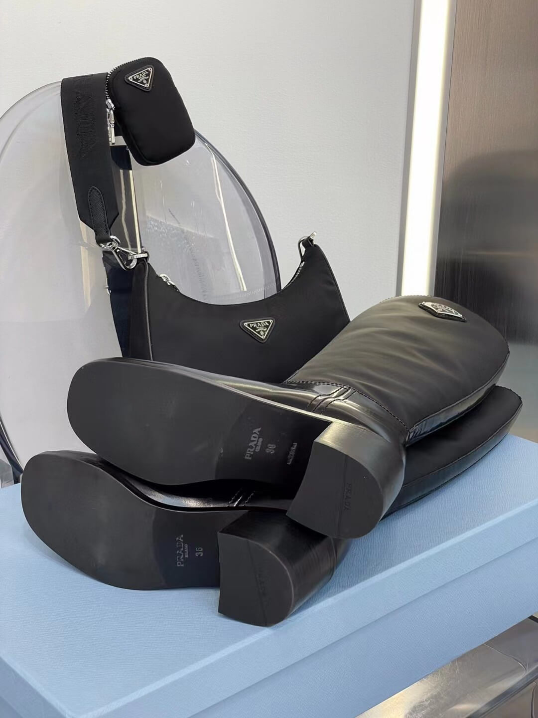 pra 1w411m brushed leather and nylon boots black