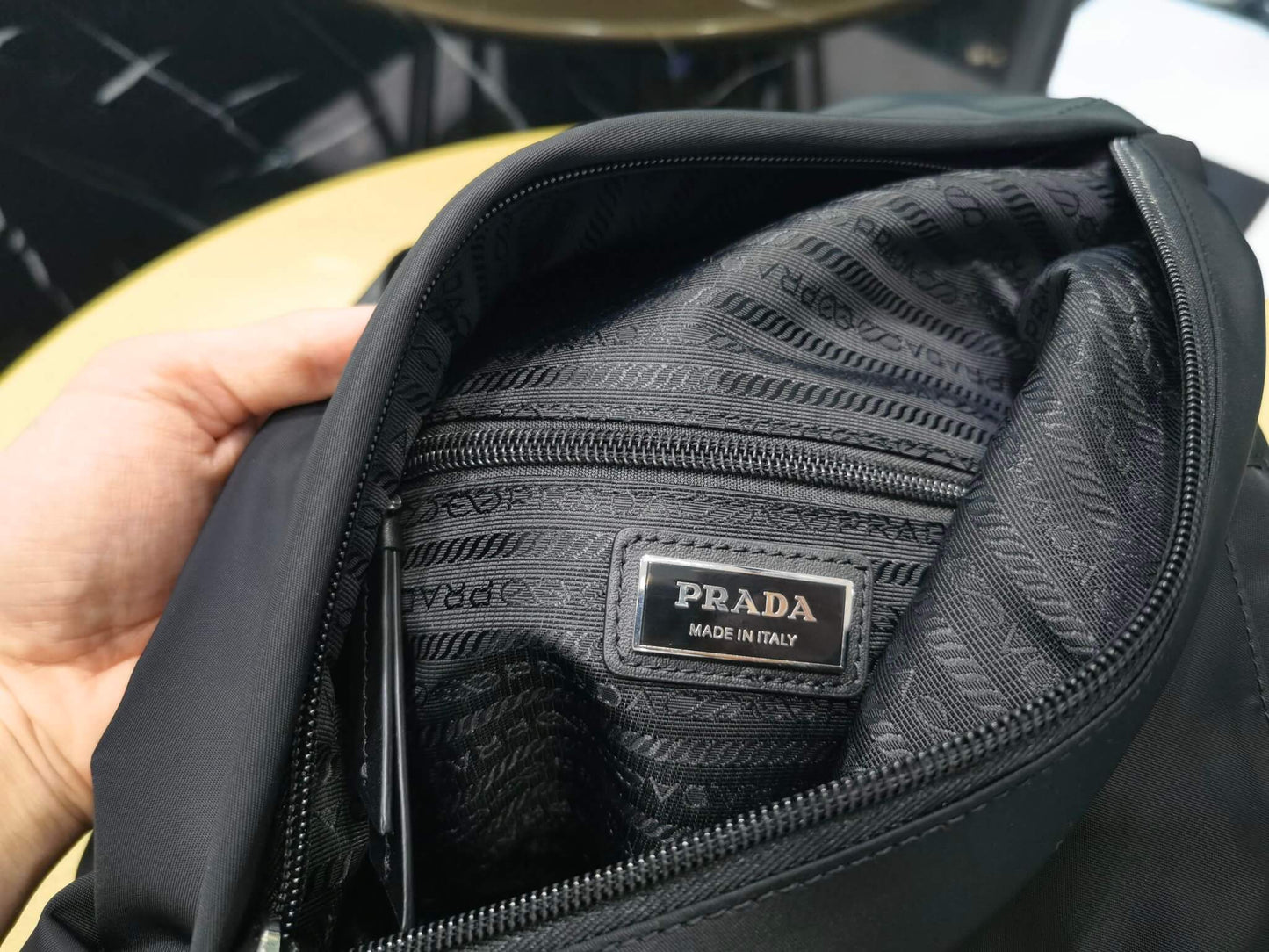 pra 2vz092 re nylon and leather backpack