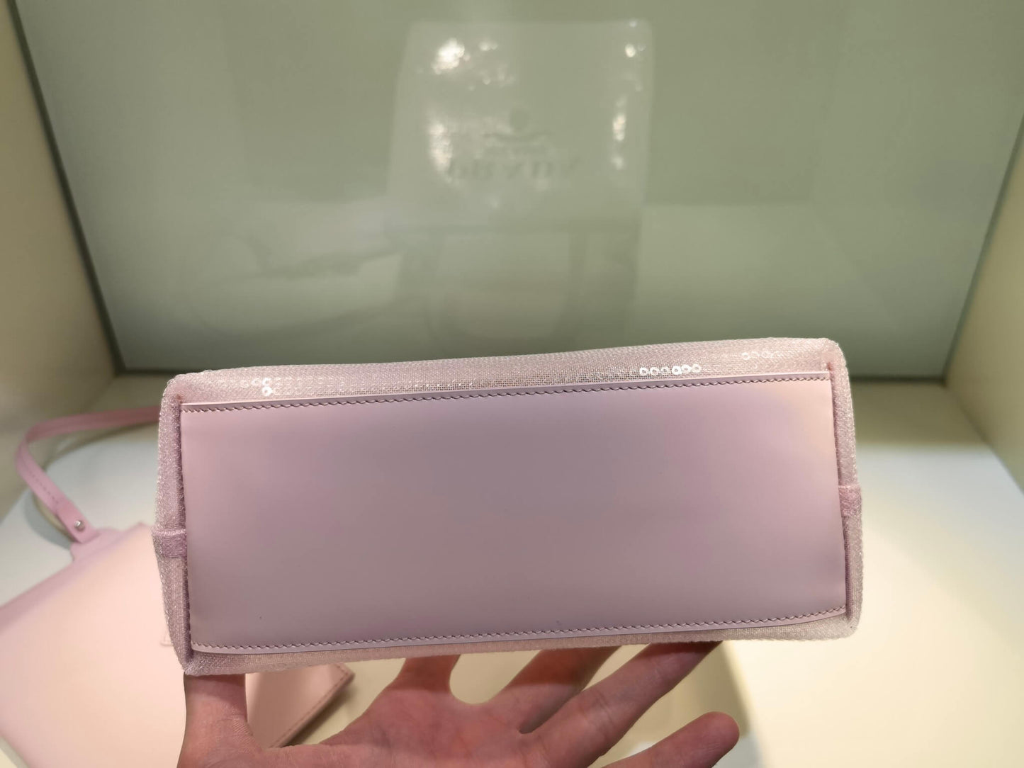 pra small shiny grid mesh tote bag pink 1bg417