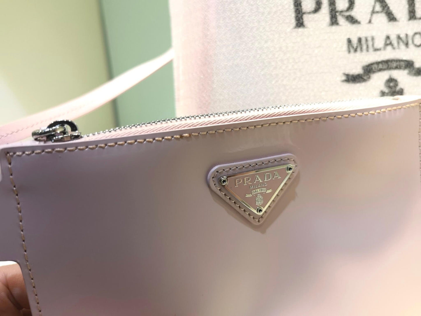 pra small shiny grid mesh tote bag pink 1bg417