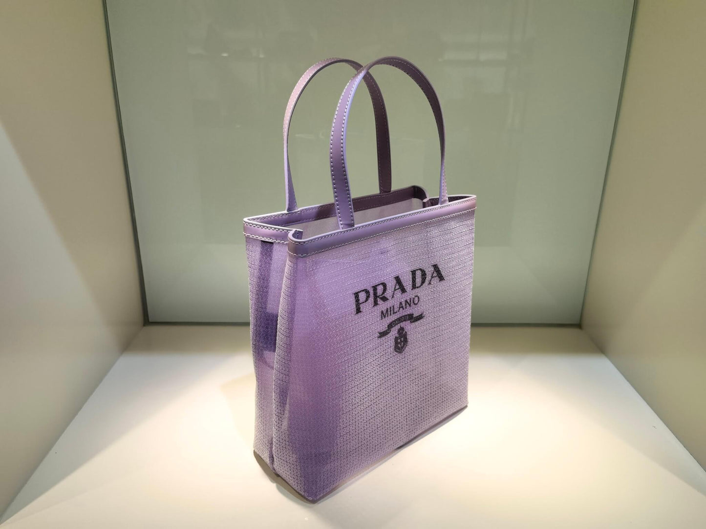 pra small shiny grid mesh tote bag purple 1bg417