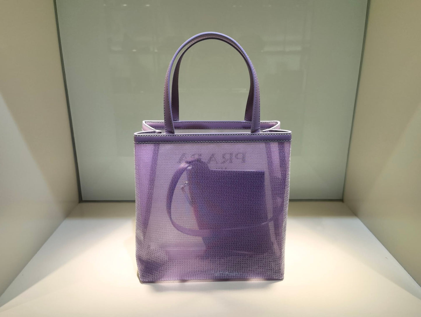 pra small shiny grid mesh tote bag purple 1bg417