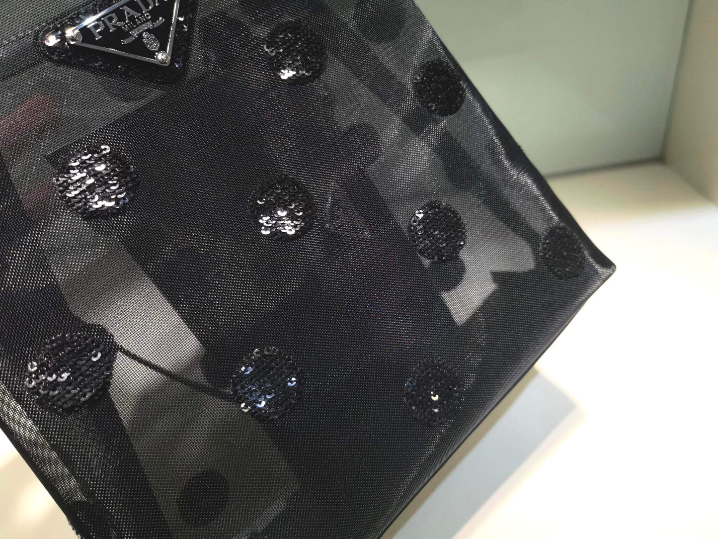 pra small polka dot mesh tote bag black 1bg417