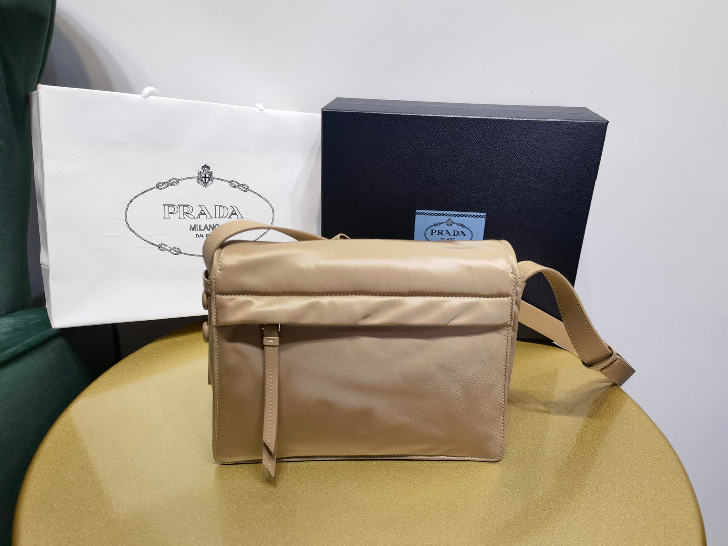 PRADA New Mini 23cm Nylon Lined Postman Bag 1BD313 Brown