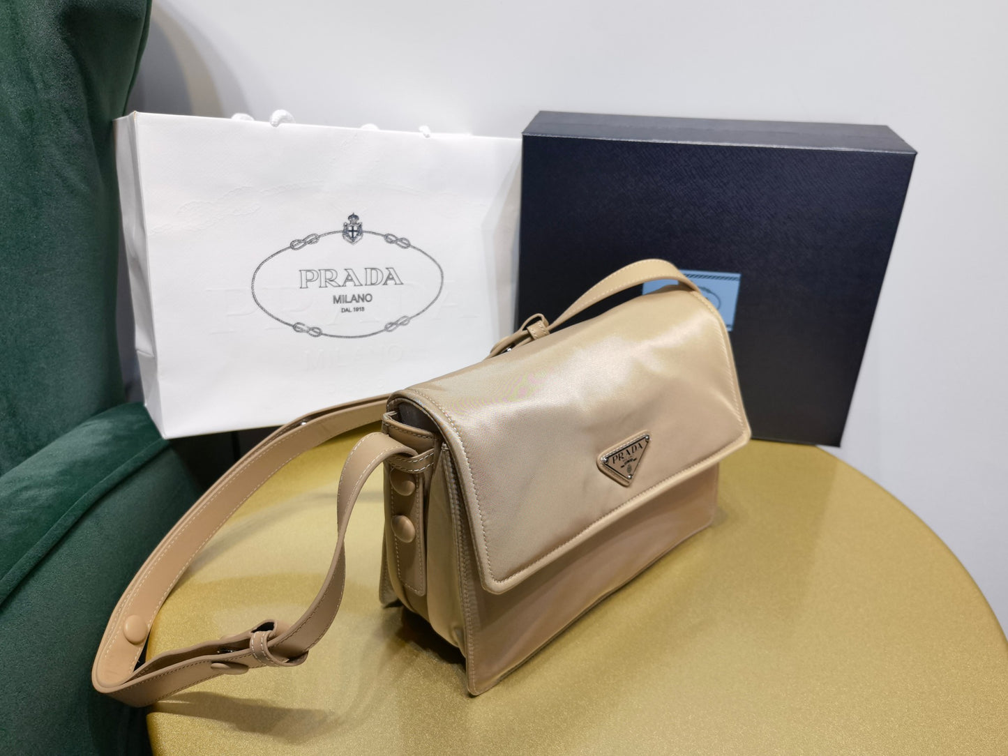 PRADA New Mini 23cm Nylon Lined Postman Bag 1BD313 Brown