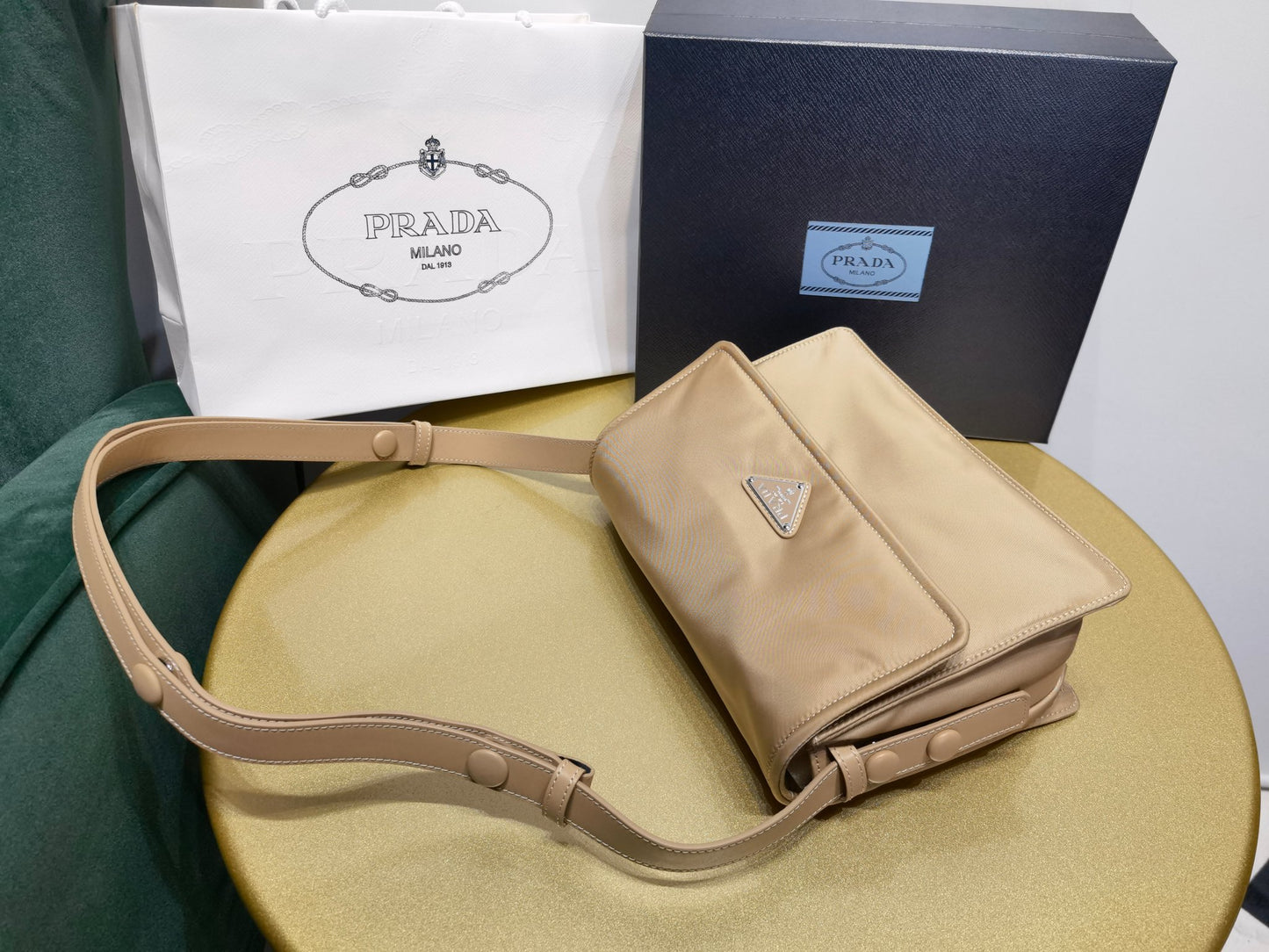 PRADA New Mini 23cm Nylon Lined Postman Bag 1BD313 Brown