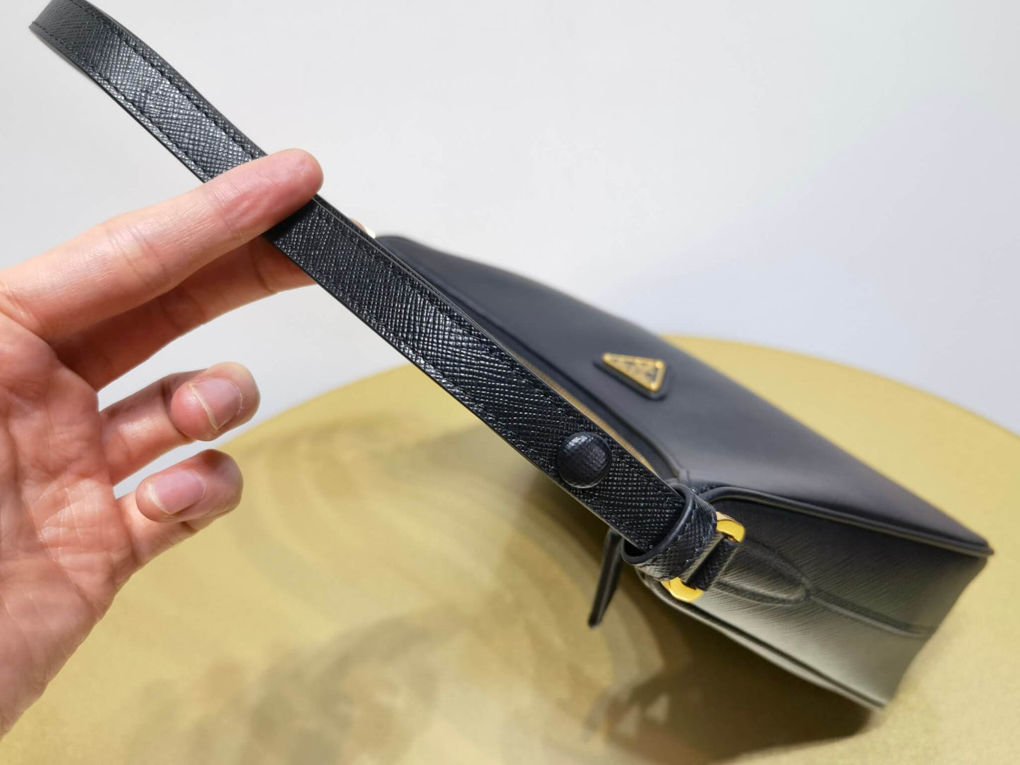 pra re edition saffiano leather mini axillary pouch bag black 1bc204