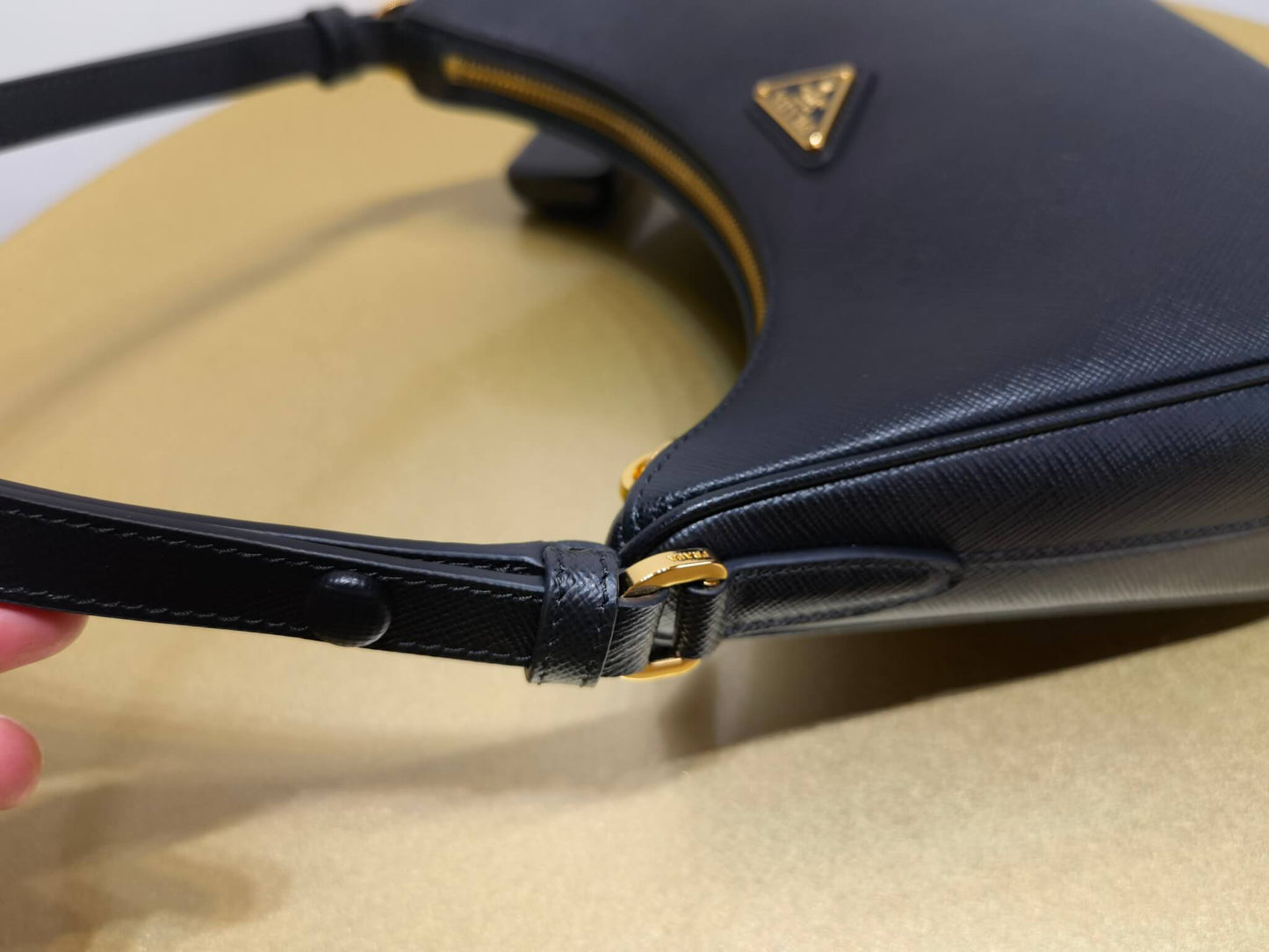 pra re edition saffiano leather mini axillary pouch bag black 1bc204