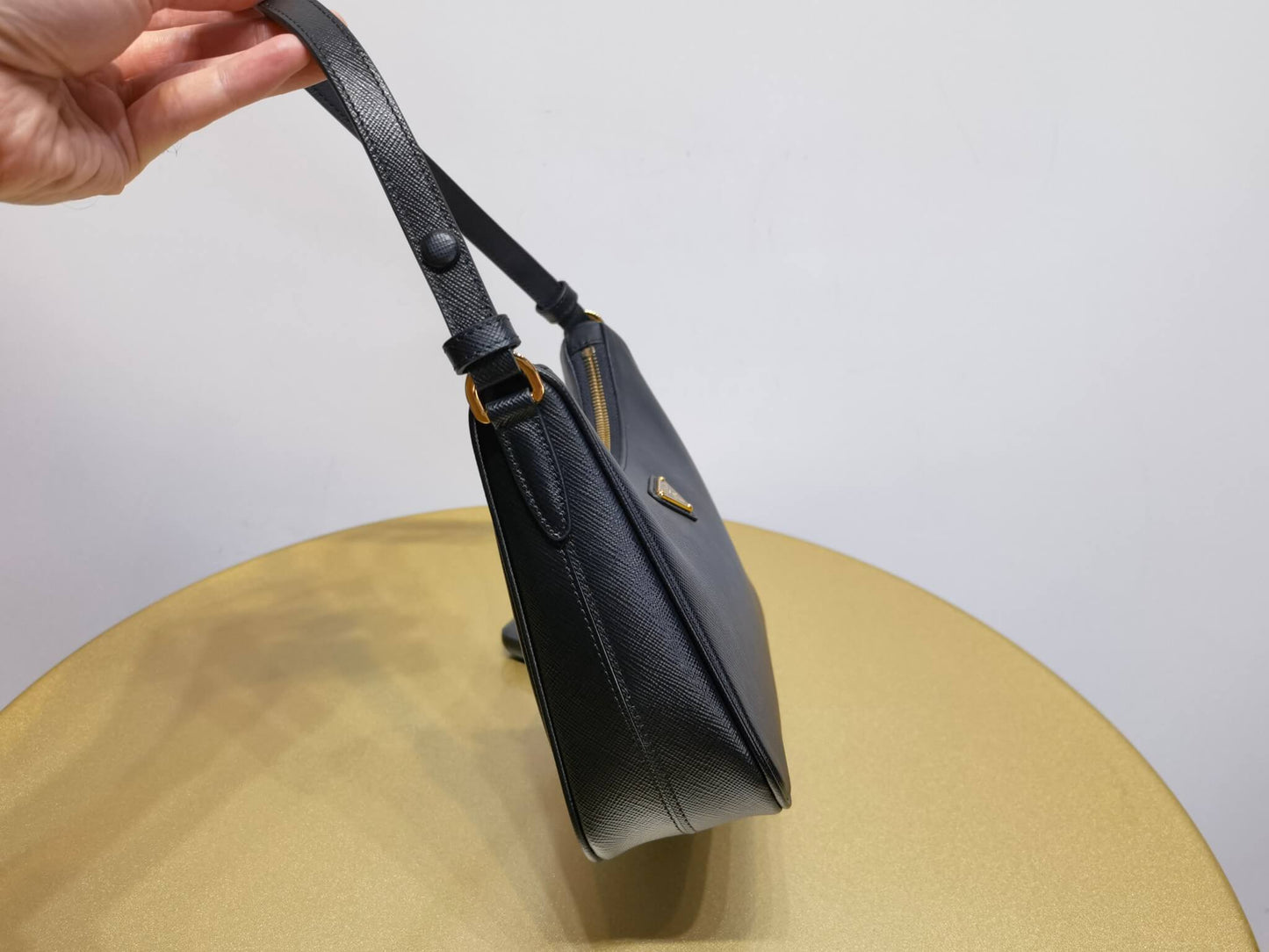 pra re edition saffiano leather mini axillary pouch bag black 1bc204