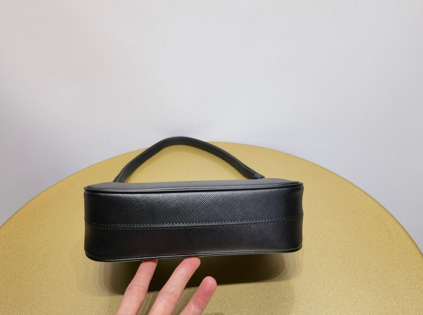 pra re edition saffiano leather mini axillary pouch bag black 1bc204