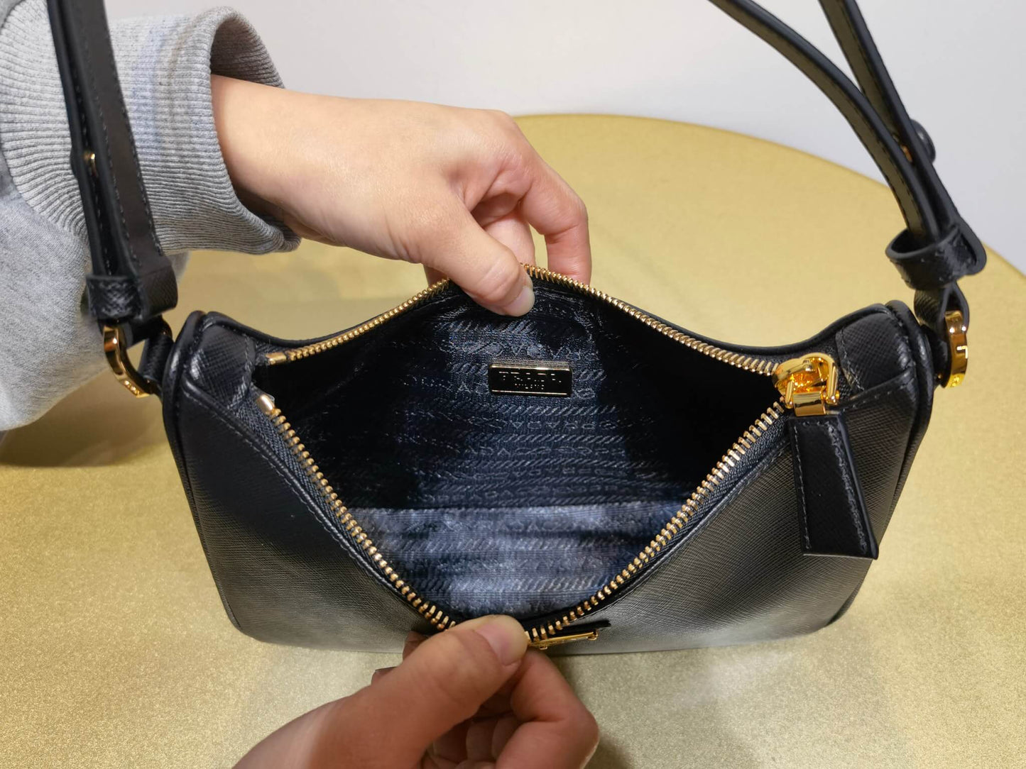 pra re edition saffiano leather mini axillary pouch bag black 1bc204