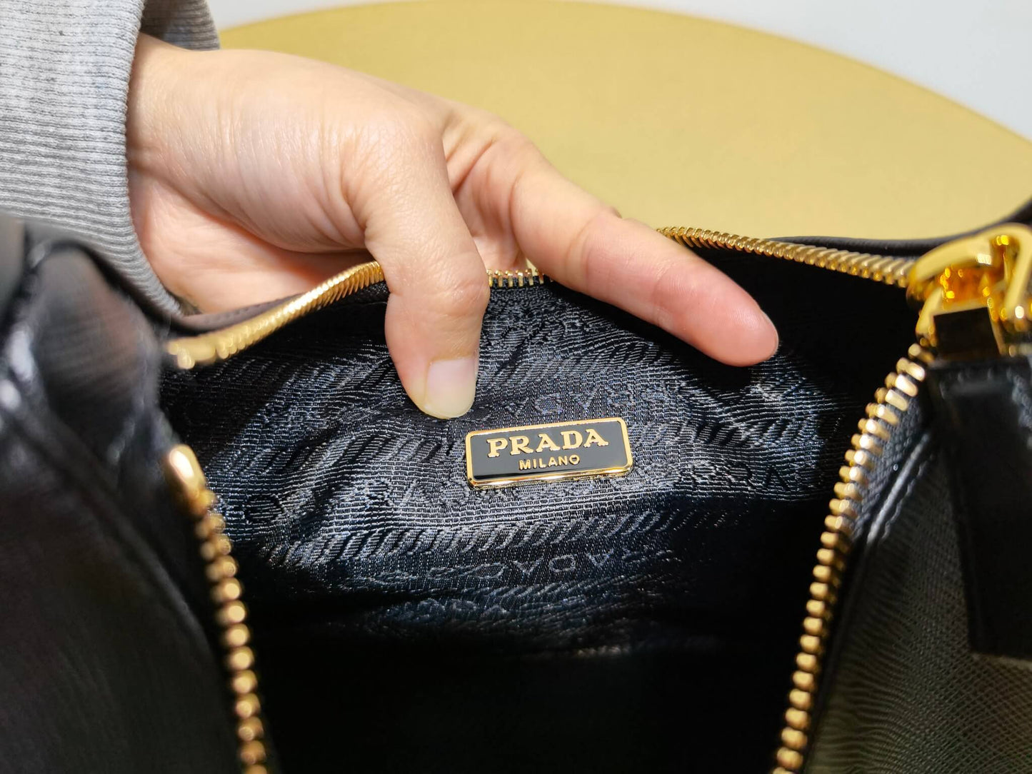 pra re edition saffiano leather mini axillary pouch bag black 1bc204