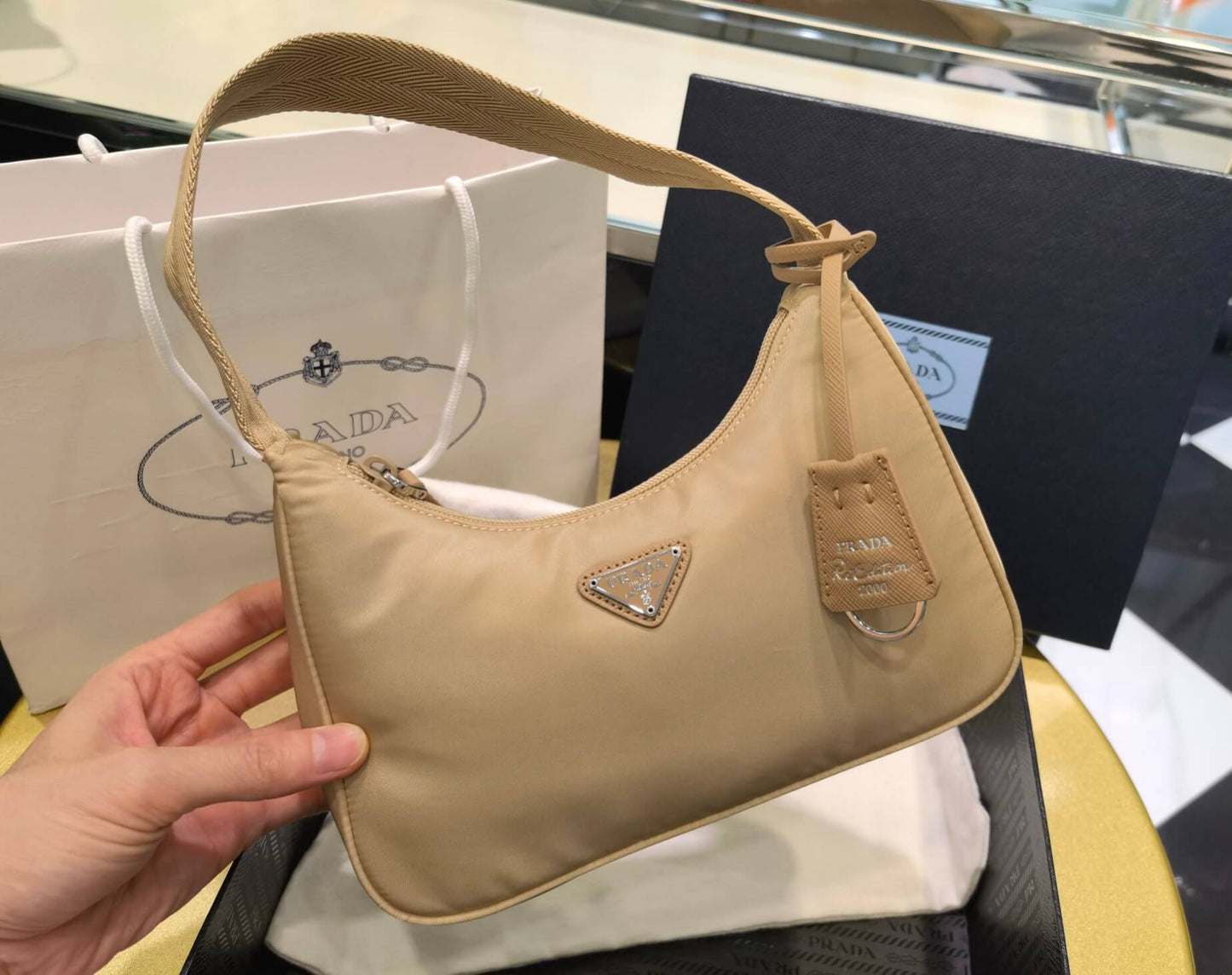 pra re nylon prada re edition 2000 mini bag axillary pouch 1ne515 apricot