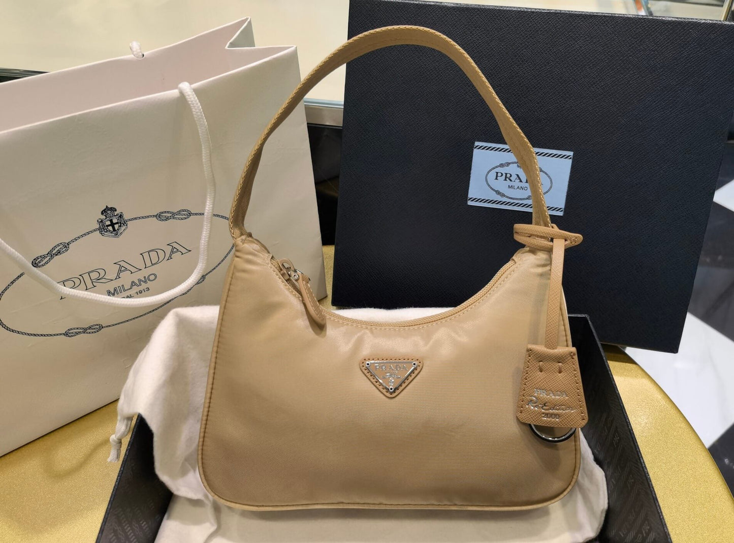 pra re nylon prada re edition 2000 mini bag axillary pouch 1ne515 apricot