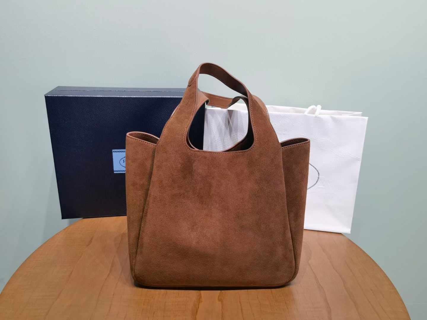 PRA  Suede Leather tote handbag large size 25CM 1BG335