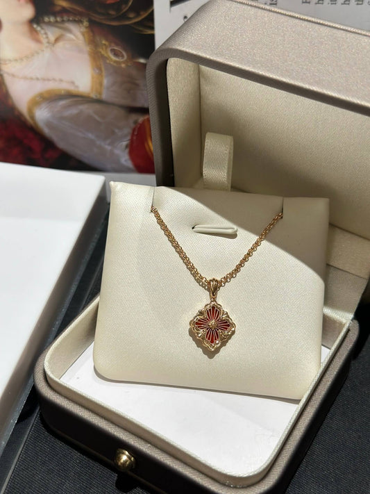 palace style retro light luxury high end red agate brushed four leaf grass necklace xlc9