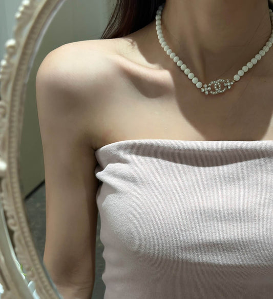 pearl double c diamond necklace versatile fashion celebrity style xlc7