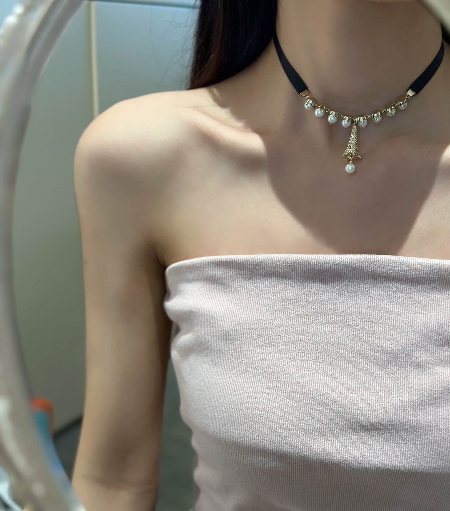 pearl double c diamond necklace versatile fashion celebrity style xlc7