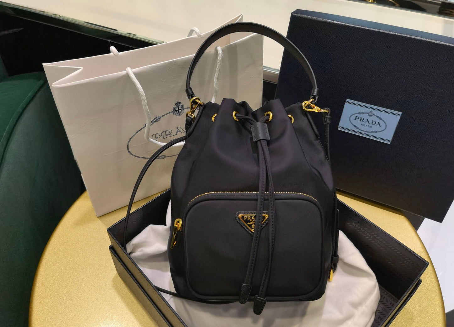 Prada Duet Re-Nylon bucket bag Black 1BH038