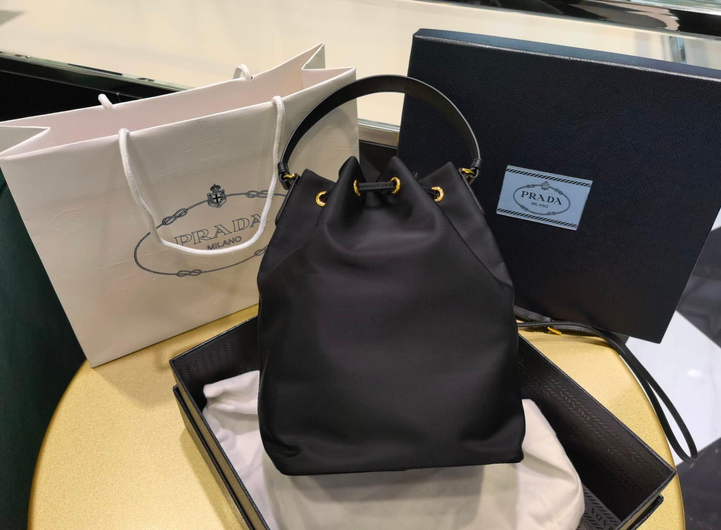 Prada Duet Re-Nylon bucket bag Black 1BH038