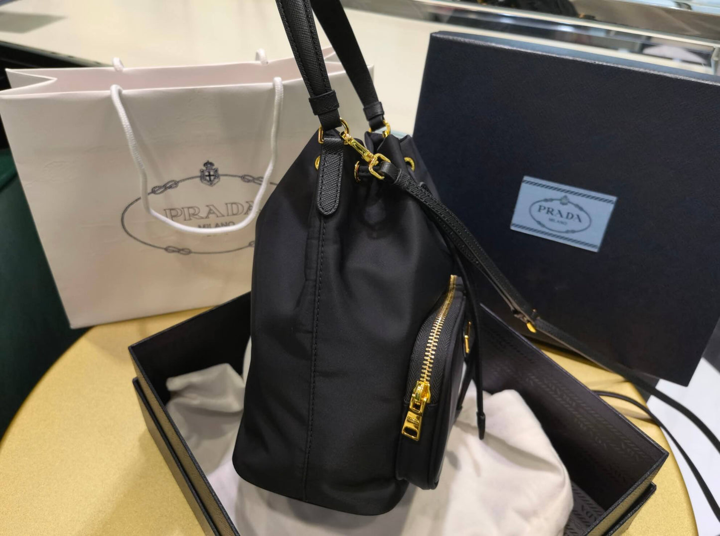 Prada Duet Re-Nylon bucket bag Black 1BH038