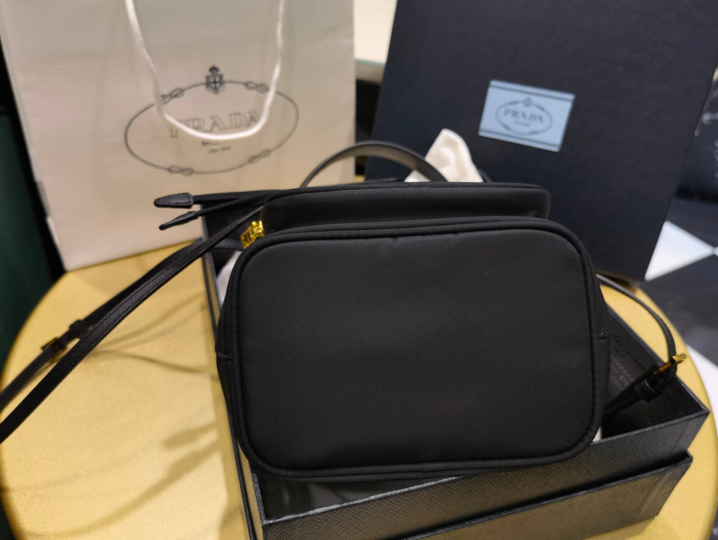 Prada Duet Re-Nylon bucket bag Black 1BH038