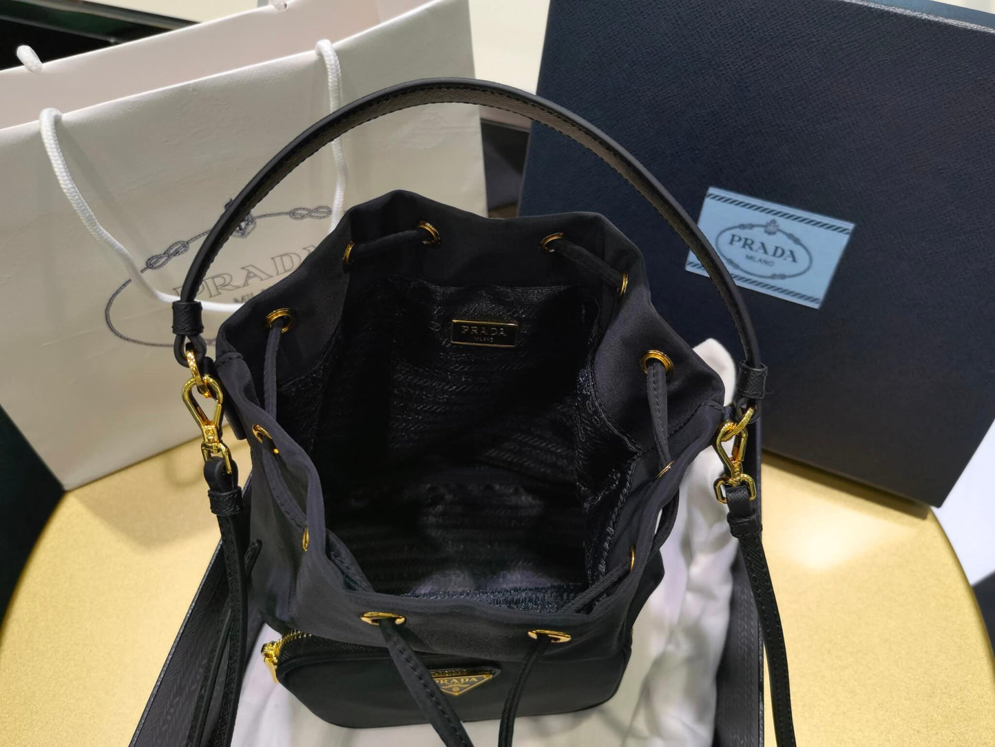 Prada Duet Re-Nylon bucket bag Black 1BH038