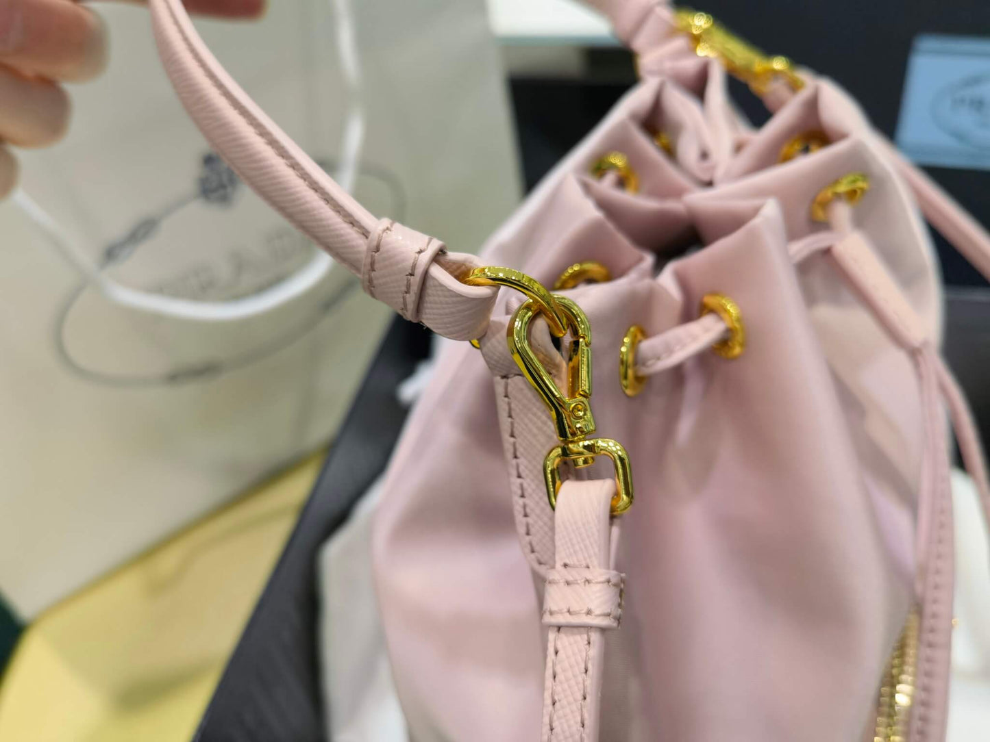 Prada Duet Re-Nylon bucket bag pink 1BH038