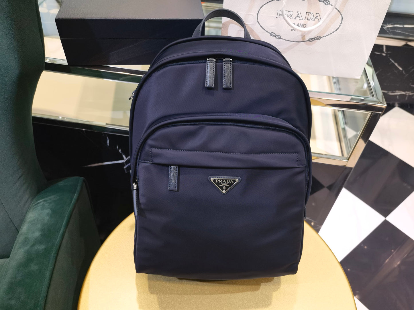 Prada Re-Nylon and Saffiano Leather backpack 2VZ048 navy dark blue