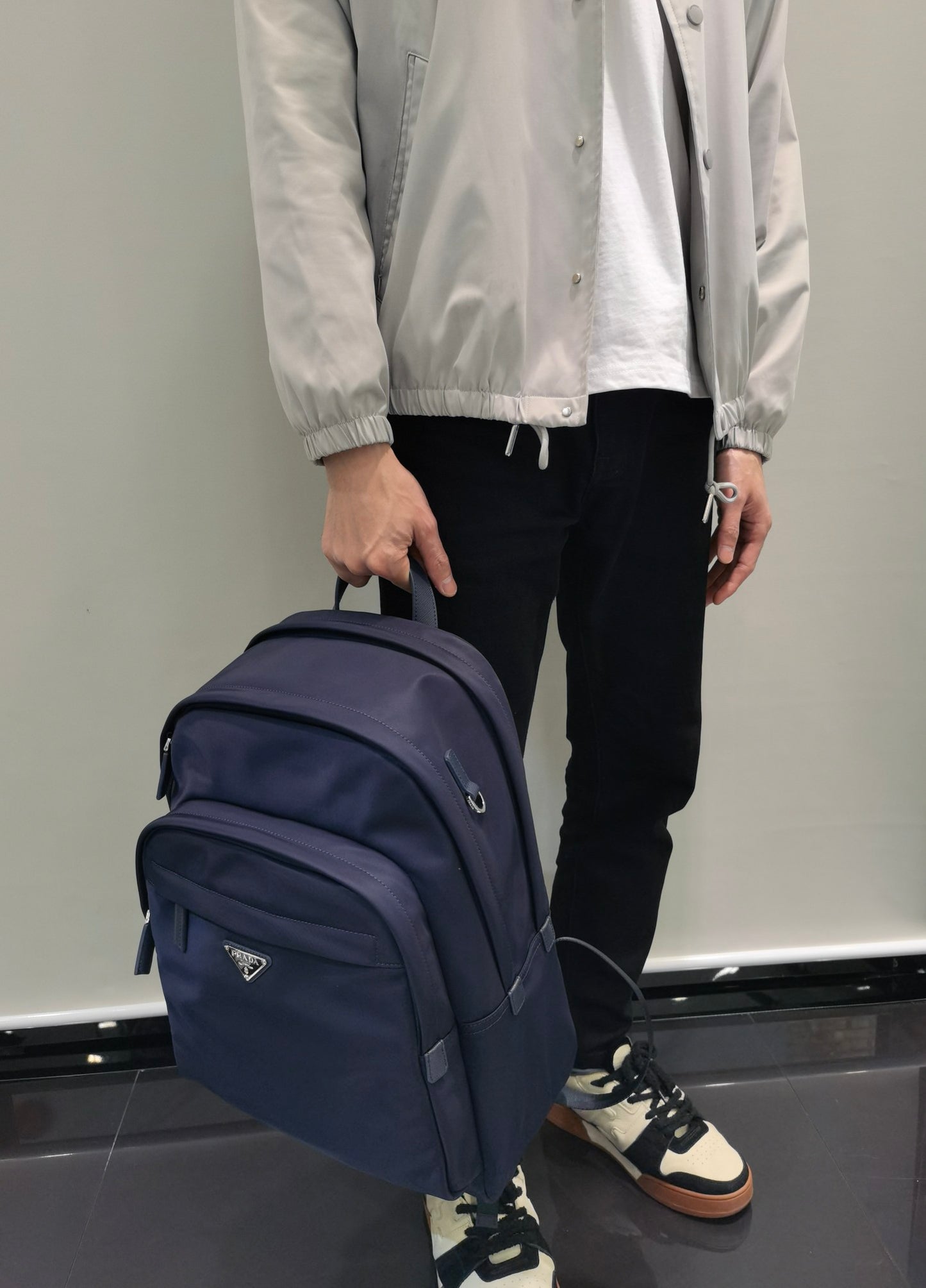 Prada Re-Nylon and Saffiano Leather backpack 2VZ048 navy dark blue