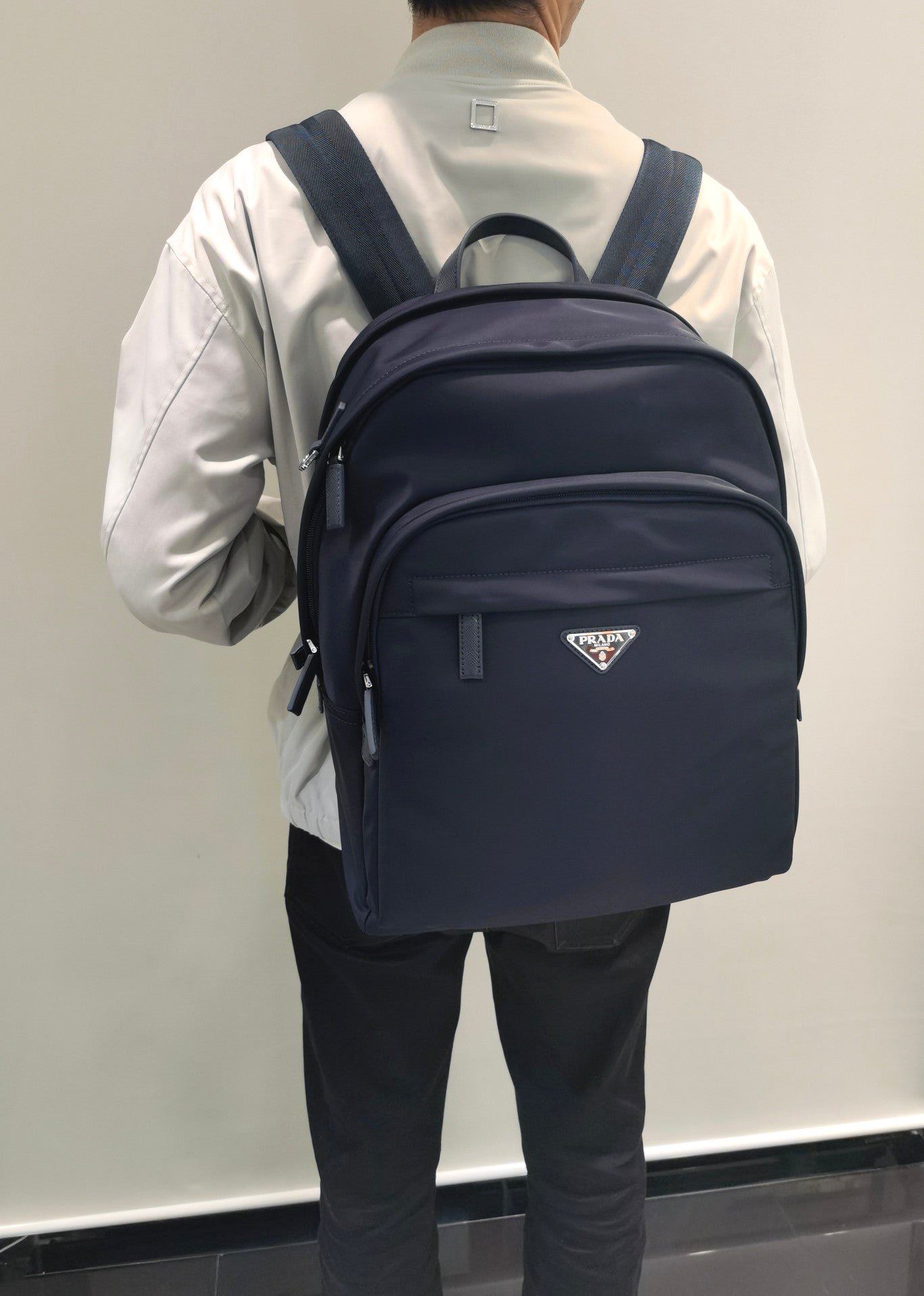Prada Re-Nylon and Saffiano Leather backpack 2VZ048 navy dark blue