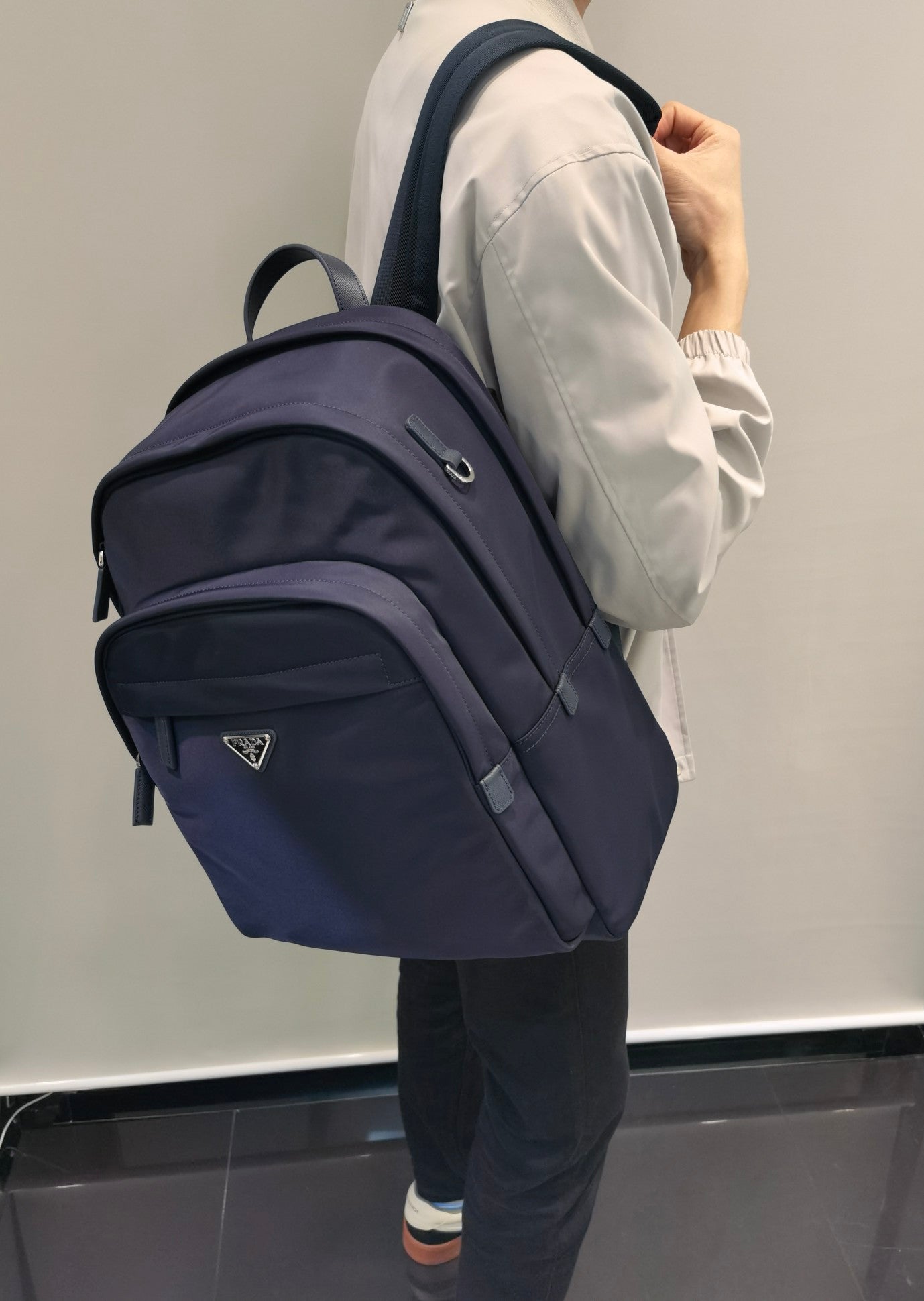 Prada Re-Nylon and Saffiano Leather backpack 2VZ048 navy dark blue