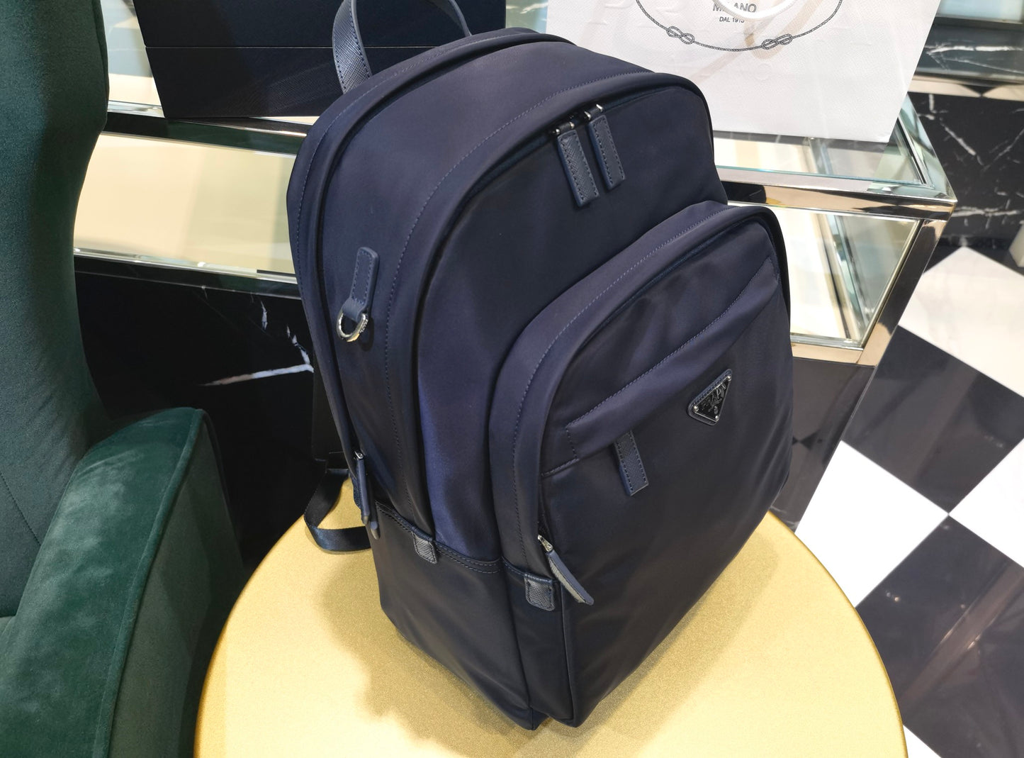Prada Re-Nylon and Saffiano Leather backpack 2VZ048 navy dark blue