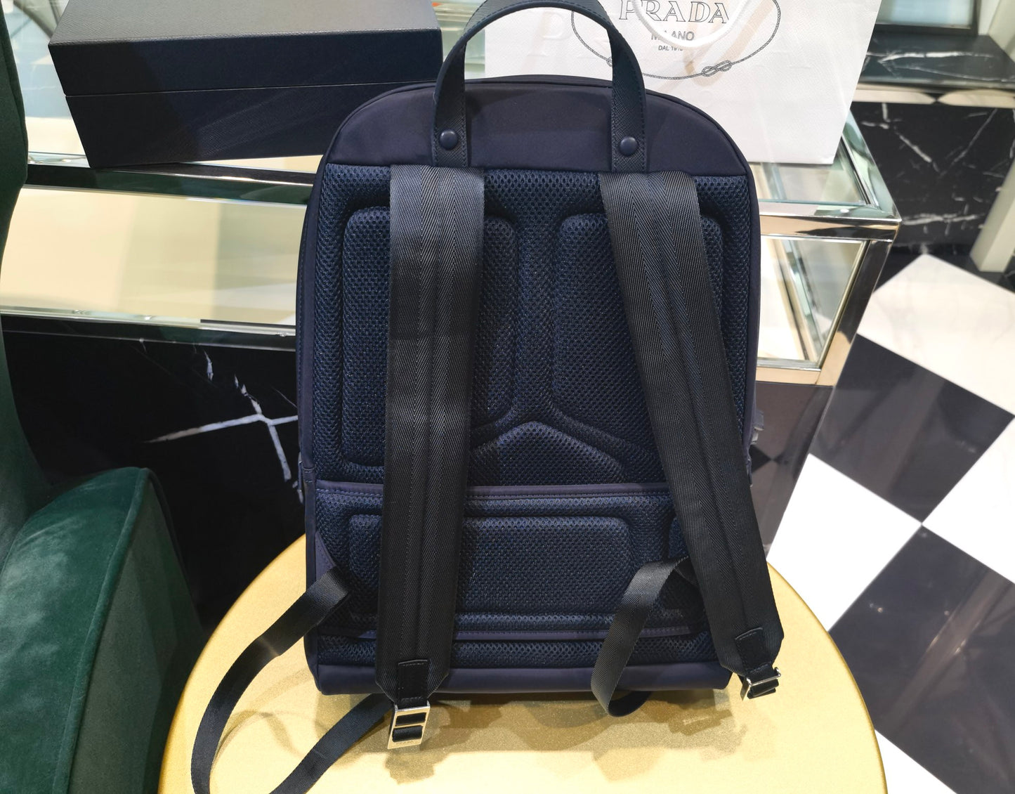 Prada Re-Nylon and Saffiano Leather backpack 2VZ048 navy dark blue