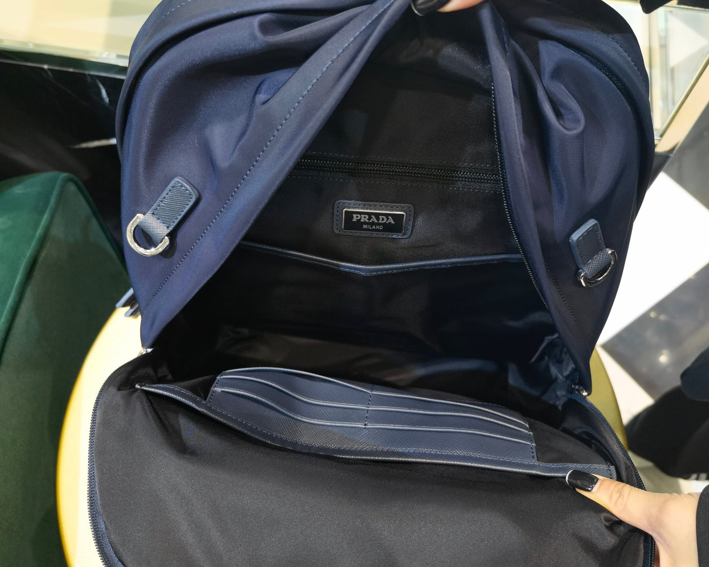 Prada Re-Nylon and Saffiano Leather backpack 2VZ048 navy dark blue