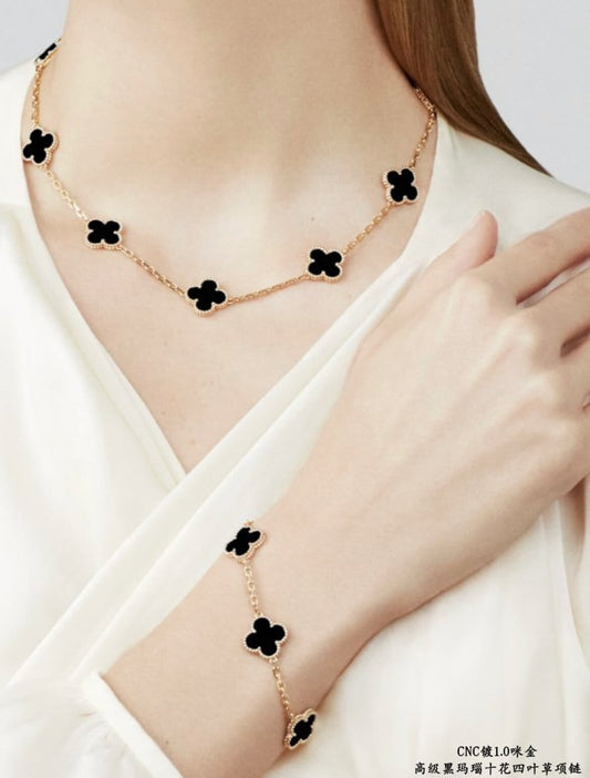 premium black agate ten flower four leaf grass necklace with collar chain versatile xl13168a28