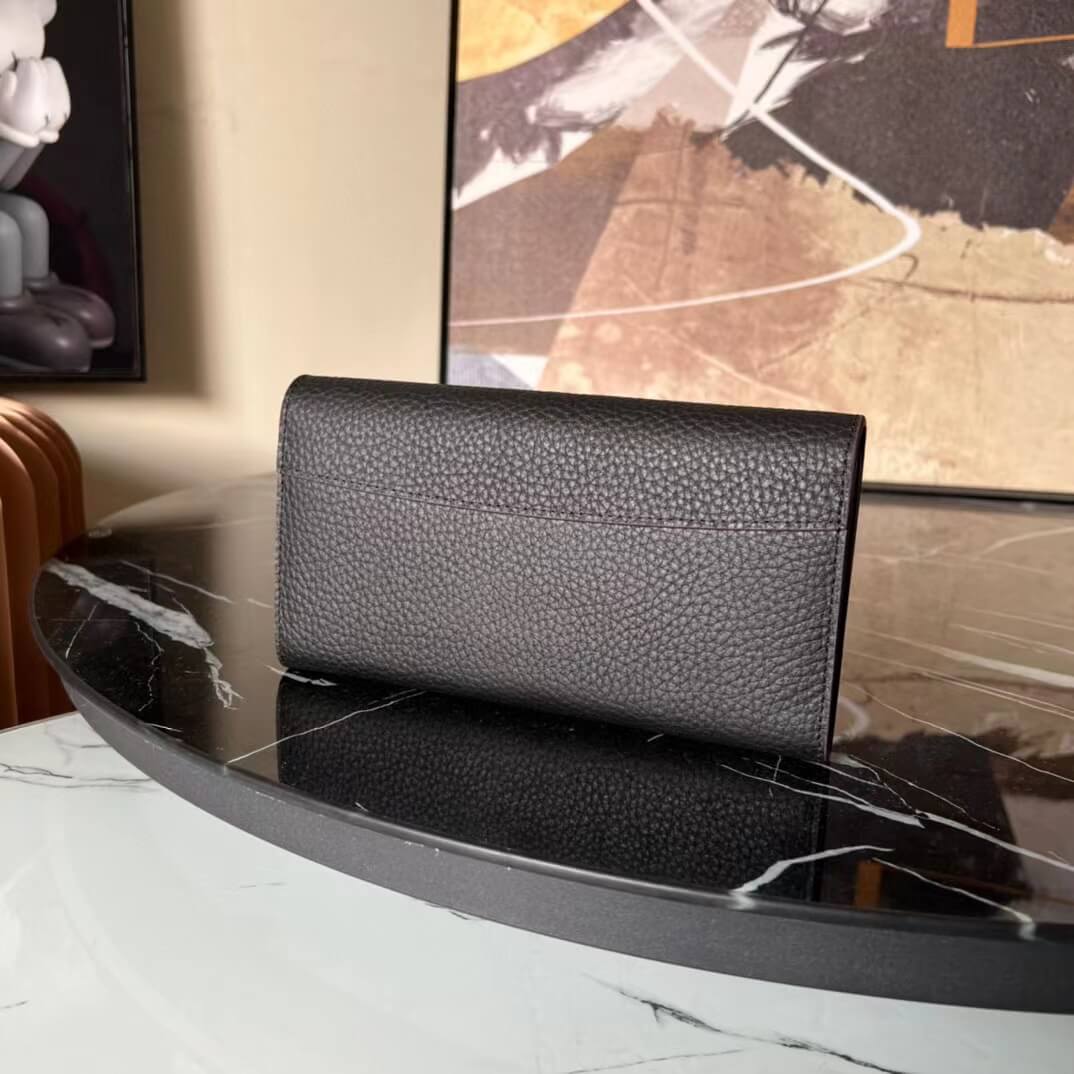 purse black cowhide real leather
