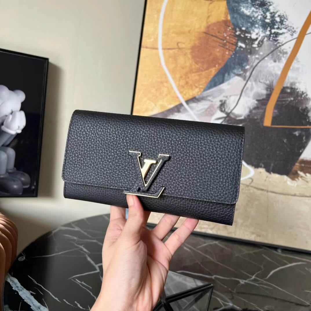 purse black cowhide real leather