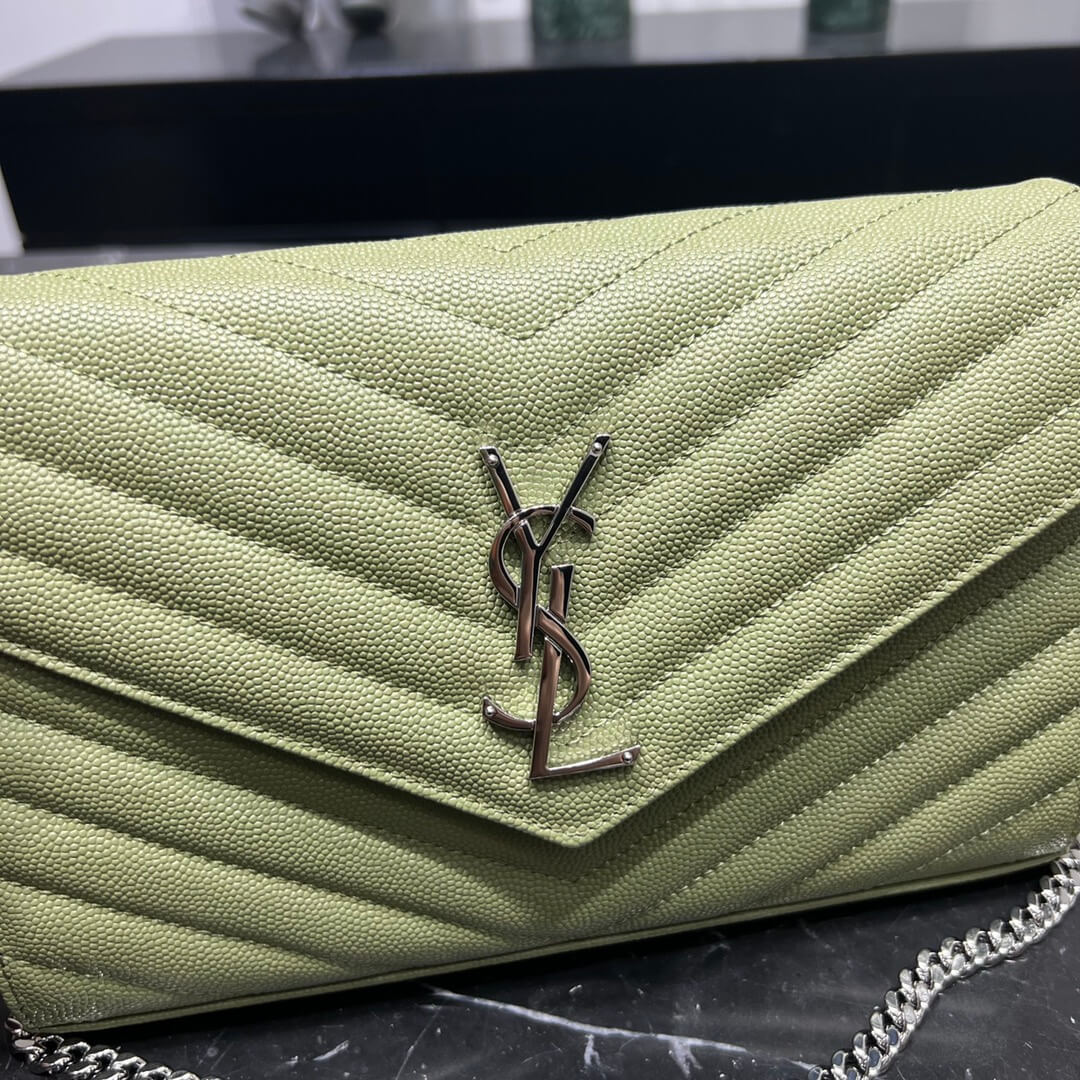 ysl saint lauret chain bag green silver hardware 377828