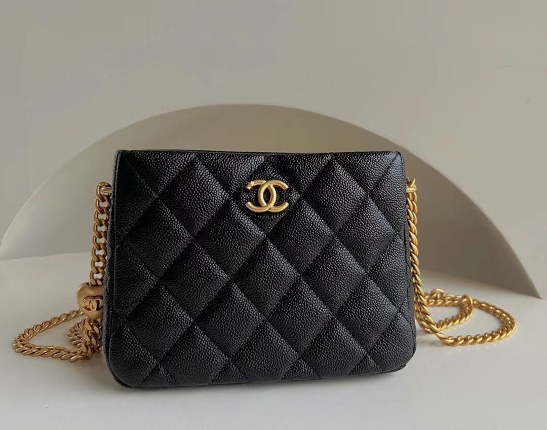 CHA SMALL TOTE BAG Grained Calfskin with Gold-Tone Metal Black AS4437 B14351 94305