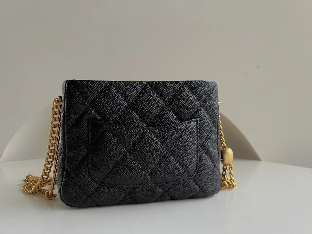 CHA SMALL TOTE BAG Grained Calfskin with Gold-Tone Metal Black AS4437 B14351 94305