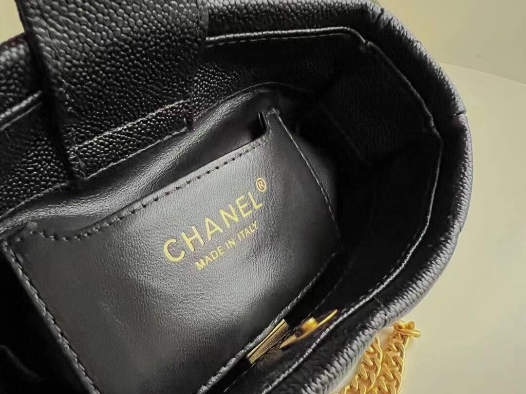 CHA SMALL TOTE BAG Grained Calfskin with Gold-Tone Metal Black AS4437 B14351 94305