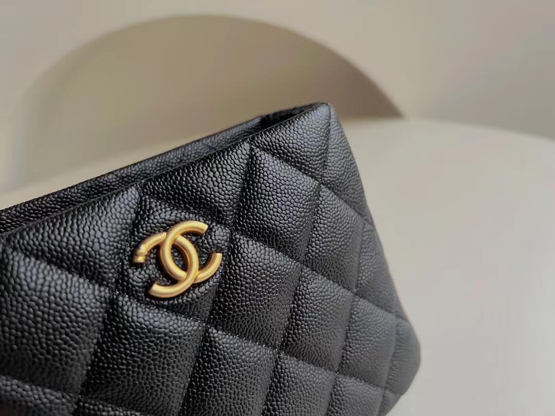 CHA SMALL TOTE BAG Grained Calfskin with Gold-Tone Metal Black AS4437 B14351 94305